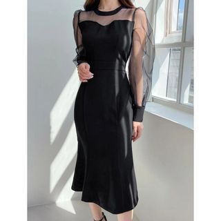 SHEIN Dazy メッシュ パフスリーブ ワンピース ブラック 黒 Sサイズ