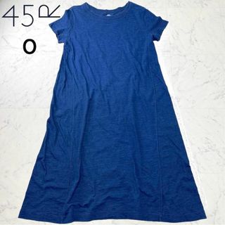 【45R】ロングワンピース インディゴ 藍染 Aライン Tシャツワンピ L相当