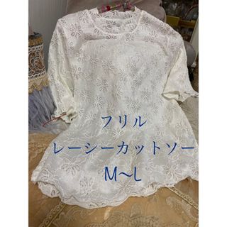 新品　半袖　ブラウス　レースブラウス　シアー　白　花柄　ボタニカル　インナー　(Tシャツ/カットソー(半袖/袖なし))