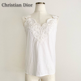 クリスチャンディオール(Christian Dior)の美品 Christian Dior 豪華 グログラン レース 刺繍 キャミソール(タンクトップ)