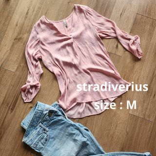 ストラディバリウス(stradivarius)のストラディバリウス【美品】シフォン　七分袖　ブラウス　Mサイズ　ダスティピンク(シャツ/ブラウス(長袖/七分))