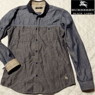 BURBERRY BLACK LABEL - BURBERRY BLACK LABEL デニム調シャツ ノバチェック 丸襟