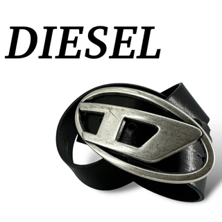 DIESEL - DIESEL  ディーゼル　カウレザーベルト　メタルロゴ　Dロゴ　ブラック　銀