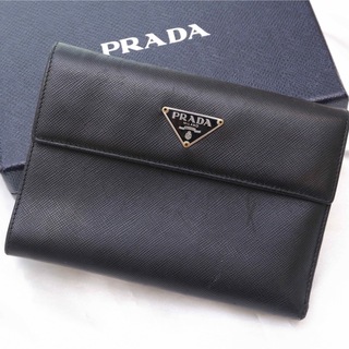 プラダ(PRADA)の♡美品♥︎ PRADA 三つ折り財布 三角ロゴ サフィアーノレザー 黒(財布)