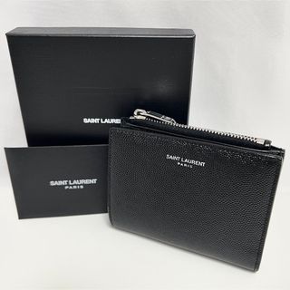 サンローラン(Saint Laurent)の新品 サンローラン 銭入れ付 レザー ウォレット 折り 財布 YSL 黒(折り財布)