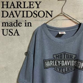 Harley Davidson - 【USA製】HARLEY-DAVIDSON  白タグ ロゴ Tシャツ 青