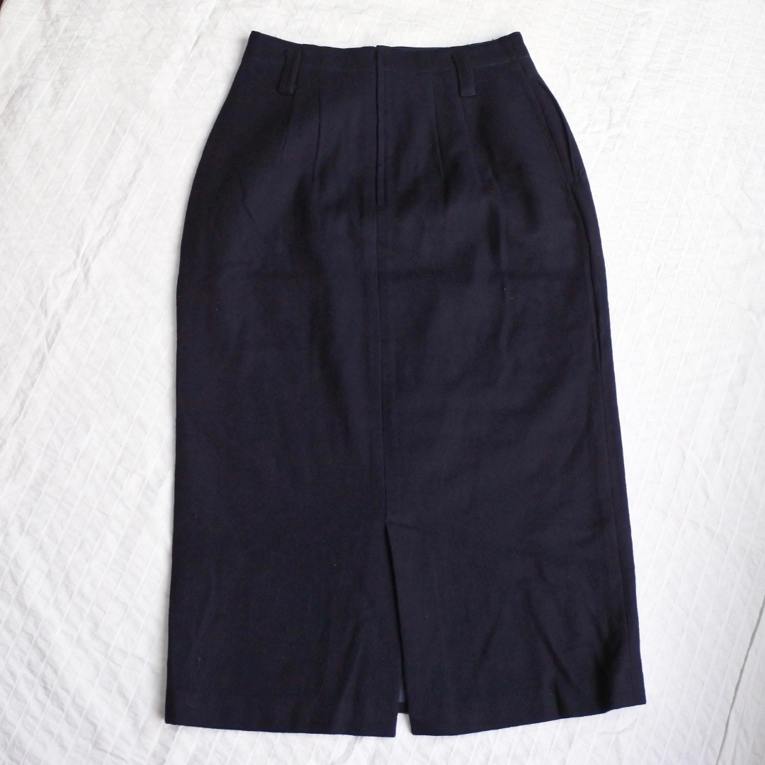 ウールロングスカート ネイビー M レディースのスカート(ロングスカート)の商品写真