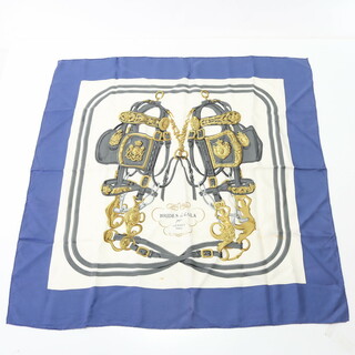 エルメス(Hermes)のエルメス タグ付 カレ 90 BRIDES de GALA 式典用の馬勒 スカーフ シルク 100％ Cマーク 絹 ストール ブルー レディース HHE X1-4(バンダナ/スカーフ)