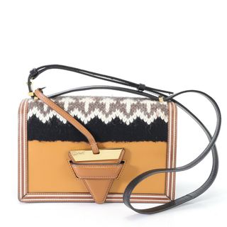 ロエベ(LOEWE)の極美品 ロエベ バルセロナ ニット レザー ショルダーバッグ 斜め掛け クロスボディ ハンド トート 本革 レディース EFM L4-3(ショルダーバッグ)