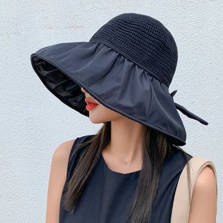 【再入荷】 レディース ブラック 帽子 紫外線カット 折りたたみ 韓国女子 OL(麦わら帽子/ストローハット)