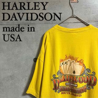 ハーレーダビッドソン(Harley Davidson)の【USA製】HARLEY-DAVIDSON トランプ 模様 Tシャツ ロゴ 黄(Tシャツ/カットソー(半袖/袖なし))