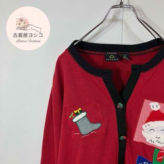 【ジャケット　刺繍　ワッペン　ダサかわ　ボタン　裏毛　スウェット　レッド　古着】(トレーナー/スウェット)