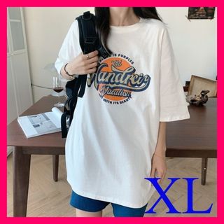 Tシャツ プリント レディース 半袖 白 オーバーサイズ ビックシルエット 韓国(Tシャツ(半袖/袖なし))