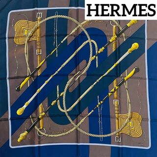 エルメス(Hermes)の★HERMES★ スカーフ カレ90 Clic Clac 鞭 シルク ネイビー(バンダナ/スカーフ)
