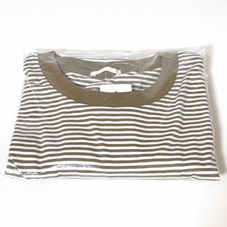 ジーユー(GU)の新品未使用 GU コンパクトコットンボーダーTシャツ 33 KHAKI Lサイズ(Tシャツ/カットソー(半袖/袖なし))