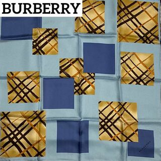 BURBERRY - ★BURBERRY★ スカーフ チェック スクエア シルク ペールブルー