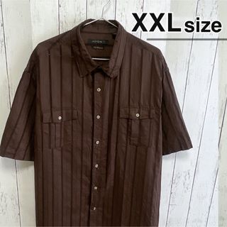 シャツ(shirts)のUSA古着　半袖シャツ　ドレスシャツ　2X　ブラウン　ストライプ　ダブルポケット(シャツ)