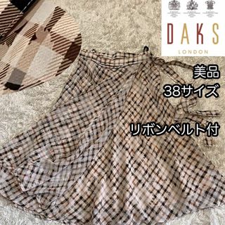 ダックス(DAKS)の美品美ライン【DAKS ダックスロンドン】フレア巻きスカート ハウスチェック花柄(ひざ丈スカート)