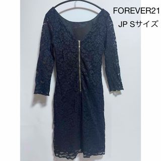 フォーエバートゥエンティーワン(FOREVER 21)の【FOREVER 21】黒　総レースミニワンピ七分袖バックファスナー　エレガント(ミニワンピース)