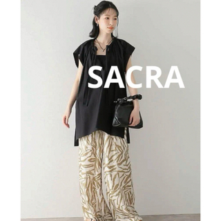 SACRA - 【2022SS】SACRA ハイカウント コットンブラウス ブラック　紐　サクラ