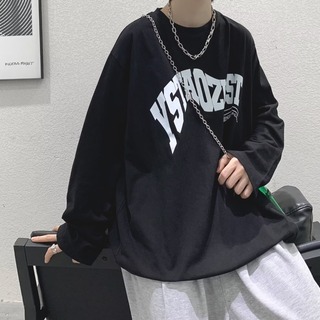 【新品】長袖Tシャツ カジュアル トレーナー メンズ XL 黒 ロゴ スウェット(スウェット)