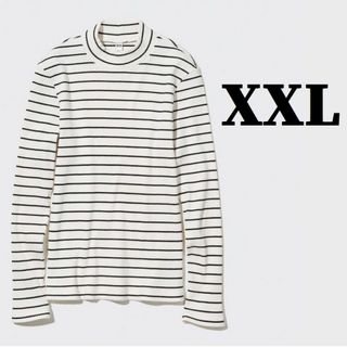 未使用 XXL 大きいサイズ◆ リブハイネックボーダーT（長袖）(カットソー(長袖/七分))