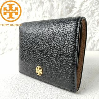 トリーバーチ(Tory Burch)の美品✨トリーバーチ  ブラック ベージュ ロゴ ミニ財布 二つ折り財布 レザー(財布)