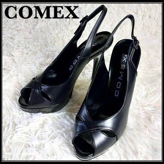 COMEX - 極美品 コメックス オープントゥ ベルト 本革 レザー ピンヒール ミュール 黒