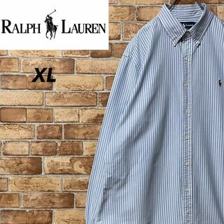 ラルフローレン(Ralph Lauren)のラルフローレン　長袖ボタンダウンシャツ　刺繍ロゴ　ビッグシルエット　水色　XL(シャツ)