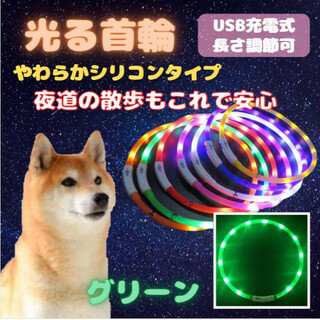光る 首輪 グリーン LEDライト USB充電 犬 ドッグ シリコン 夜 散歩(犬)
