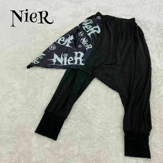 NIER CLOTHING フラップ付きサルエルパンツ デカロゴプリント黒フリー(サルエルパンツ)