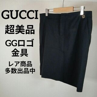 グッチ(Gucci)のす499超美品　グッチ　タイトスカート　40　GGロゴ　シルバー金具　ブラック(ひざ丈スカート)