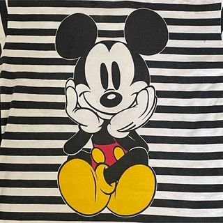 ディズニー(Disney)のヴィンテージ ディズニー ミッキー&カンパニー ボーダーお座りミッキーTシャツ(Tシャツ/カットソー(半袖/袖なし))