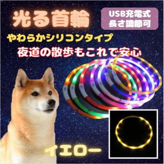 光る 首輪 イエロー LEDライト USB充電 犬 ドッグ シリコン 夜 散歩