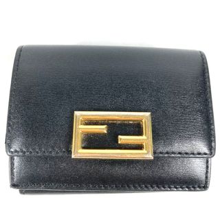 フェンディ(FENDI)のフェンディ FENDI ロゴ 8M0395 コンパクトウォレット 3つ折り財布 レザー ブラック(財布)