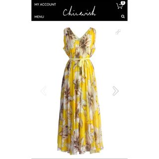 シックウィッシュ(Chicwish)の美品 Chicwish シックウィッシュ イエロー花柄ロングワンピース(ロングワンピース/マキシワンピース)