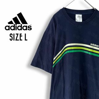 アディダス(adidas)のアディダス Tシャツ 古着 L オーバーサイズ ワンポイントロゴ 黒b68(Tシャツ/カットソー(半袖/袖なし))