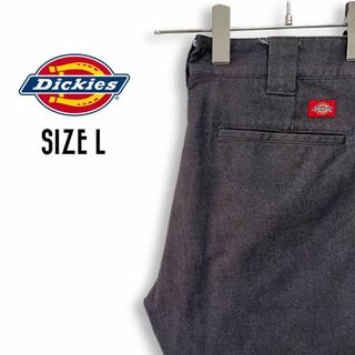 Dickies - ディッキーズ クロップドパンツ 古着 L ワンポイントロゴ 無地 グレーb70