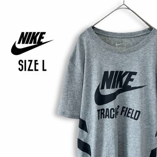 NIKE - ナイキ Tシャツ 古着 L スウッシュ ビッグロゴ 無地 グレーb72