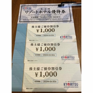 共立メンテナンス 株主優待優待券 3000円分(宿泊券)