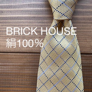 ブリックハウスバイトウキョウシャツ(BRICK HOUSE by Tokyo Shirts)のネクタイ YELLOW チェック 絹100% 古着 ①(タバコグッズ)