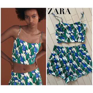 ザラ(ZARA)のZARA 総柄セットアップ　キャミソール　ハイウエストショートパンツ(セット/コーデ)