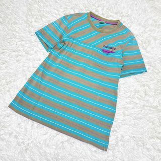 アディダス(adidas)のアディダス Tシャツ コットン100% ストライプ ボーダー グリーン×茶系(Tシャツ(半袖/袖なし))