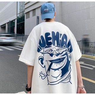 Tシャツ　白　メンズ　　XLプリント　オシャレ　欧米　大きめ　ビックシルエット(Tシャツ/カットソー(半袖/袖なし))