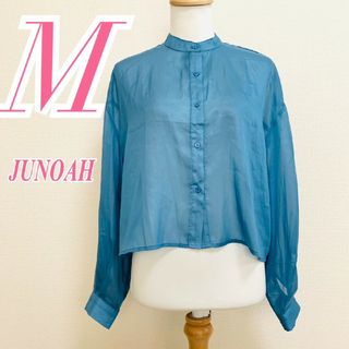 ジュノア(JUNOAH)のジュノア　長袖ブラウス　M　ブルー　シアー　きれいめ　ポリ100%(シャツ/ブラウス(長袖/七分))