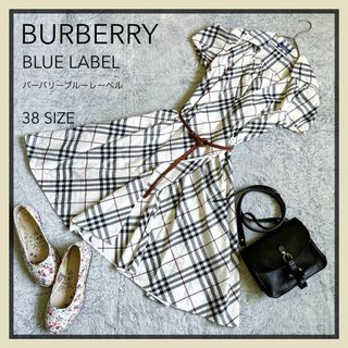 バーバリーブルーレーベル(BURBERRY BLUE LABEL)の【バーバリーブルーレーベル】ノバチェック カシュクールワンピース Aライン 38(ひざ丈ワンピース)