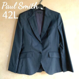 ポールスミス(Paul Smith)の美品　42L大きいサイズ  ポールスミスブラック　濃紺ピンストライプジャケット(テーラードジャケット)