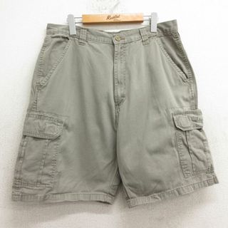 ラングラー(Wrangler)のW35★古着 ラングラー Wrangler ショート カーゴ パンツ ショーツ メンズ コットン ベージュ カーキ 24may23 中古 ボトムス 短パン ショーパン(ワークパンツ/カーゴパンツ)