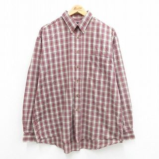 XL★古着 ピューリタン 長袖 シャツ メンズ 大きいサイズ ボタンダウン エンジ他 チェック 24may23 中古 トップス(シャツ)