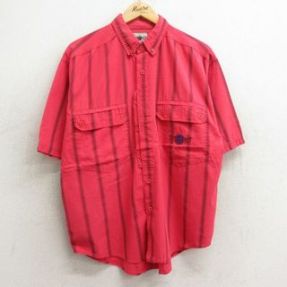 L★古着 半袖 シャツ メンズ 90年代 90s INTROSPECT コットン ボタンダウン 赤他 レッド ストライプ 24may23 中古 トップス(シャツ)